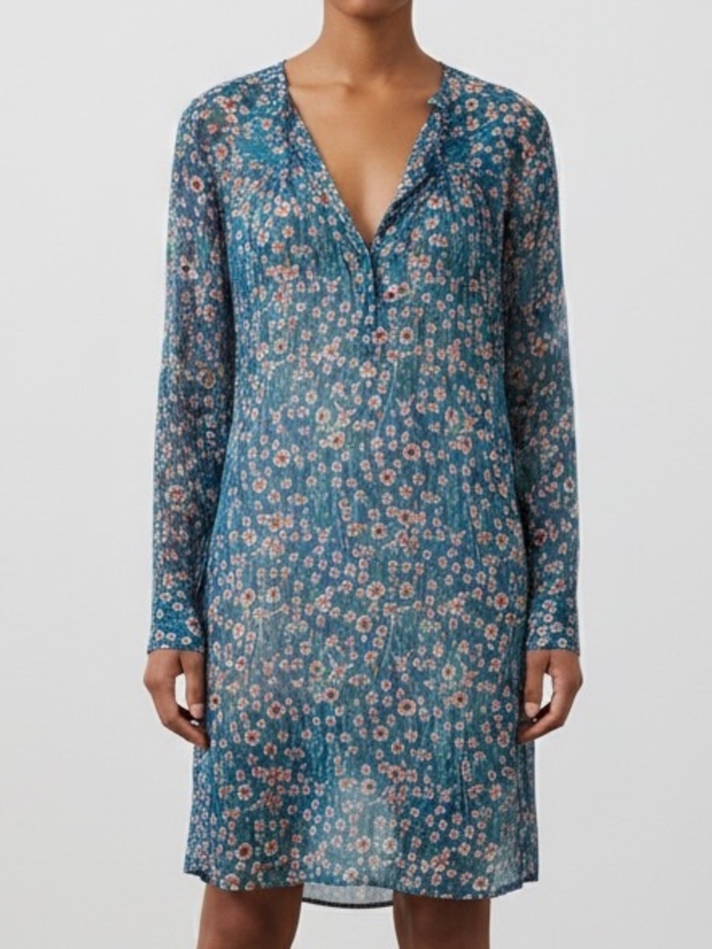 Isabel Marant Étoile Sheer Silk Blue Floral Ditzy Dress sz 34